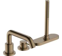 hansgrohe Tecturis S - Grifo de bañera con 3 agujeros, borde de bañera para 2 consumidores, grifo con alcachofa de mano, manguera de ducha, soporte de ducha y caja de manguera (caja), bronce cepillado