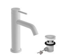 hansgrohe Tecturis S - grifo lavabo con vaciador automático, grifo monomando lavabo 105 mm, mezclador monomando lavabo ahorro de agua (EcoSmart+), blanco mate, 73314700