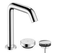 hansgrohe Tecturis S - grifo lavabo de 2 agujeros con desagüe, ahorro de energía (CoolStart), grifo monomando lavabo, altura del caño 151 mm, ahorro de agua (EcoSmart), cromo, 73353000