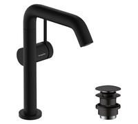 hansgrohe Tecturis S Mezclador monomando de lavabo 210 Fine CoolStart ahorro de agua+con caño giratorio, proyección 154 mm, 73360670, Color: negro mate