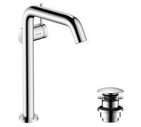 hansgrohe Tecturis S Fine - grifo lavabo con vaciador Push-Open, grifo monomando lavabo 230 mm, mezclador monomando lavabo ahorro de agua (EcoSmart+), cromo, 73370000