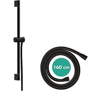 Barra de ducha hansgrohe Unica Pulsify S, 65 cm con soporte para rociador y flexo de ducha, 24400670, Color: Negro Mate