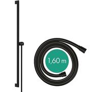 hansgrohe Barra de ducha Unica S Puro 90 cm, soporte para alcachofa de ducha Easy Slide, flexo de ducha Isiflex 160 cm, 24405670, Color: Negro Mate