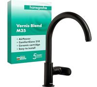 hansgrohe Vernis Blend M35 Mezclador monomando de cocina 210, 1 pulverizador, 71870670, Color: negro mate