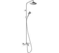 hansgrohe Vernis Blend - sistema de ducha lluvia con termostato para bañera, (⌀ 205 mm) con grifo , ducha de mano (2 chorros), flexo, barra, ducha fija redondo (1 chorro), cromo, 26274000
