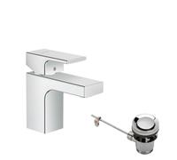 hansgrohe Vernis Shape - grifo lavabo con vaciador automático metal, grifo monomando lavabo 71 mm, mezclador monomando lavabo ahorro de agua (EcoSmart), cromo, 71566000