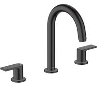 hansgrohe Vernis Shape Mezclador de lavabo de 3 agujeros con juego de desagüe, proyección de 166 mm, 71563670, Color: Negro Mate