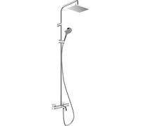 hansgrohe Vernis Shape - sistema de ducha ahorro de agua (EcoSmart) con termostato para bañera, ducha lluvia (230 x 170 mm) con grifo bañera, ducha de mano, flexo, barra, ducha fija, cromo, 26098000