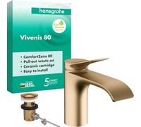 hansgrohe Vivenis 75010140 - Grifo de lavabo con desagüe de tirador (80 mm de altura, 80 mm), color bronce cepillado