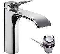 hansgrohe Vivenis mezclador monomando de lavabo 110 con juego de desagüe, alcance 146 mm, 75020000, Color: cromado