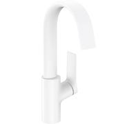 hansgrohe Vivenis, mezclador monomando de lavabo 210 con caño giratorio y desagüe automático, 139 mm de proyección, 75030700, Color: blanco mate