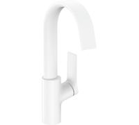 Mezclador monomando de lavabo Vivenis 210 de hansgrohe, con caño giratorio y desagüe automático, alcance 139 mm, 75030700, Color: blanco mate