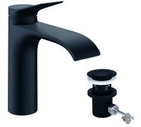 hansgrohe Vivenis Mezclador monomando de lavabo 110 con juego de desagüe, proyección 146mm, CoolStart, 75023670, Color: negro mate