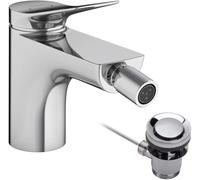 hansgrohe Vivenis Mezclador monomando para bidé con juego de desagüe, alcance 130 mm, 75200000, Color: cromado