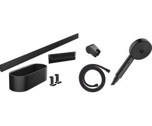 hansgrohe WallStoris Bundle set completo ducha 105 3 tipos de chorro Activación ahorro de agua, barra de ducha 70 cm y set de accesorios, 24291670, Color: Negro Mate