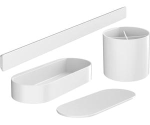hansgrohe WallStoris - set de accesorios para cuarto de baño, set de accesorios baño sin taladro, 4 piezas, barra mural, cesta baño con tapa, portacepillos, accesorios baño, blanco mate, 27968700