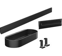 Hansgrohe WallStoris - Set de Accesorios para Ducha y Baño Sin Taladro, 4 Piezas: Barra Mural, Cesta, Limpiacristales, Percha - Negro Mate, 27967670