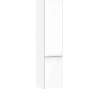 hansgrohe Xelu Q armario de media altura, 400x350x1650, 2 puertas, tope de puerta a la izquierda, 3 estantes de cristal, 54135700, Color: Mueble Blanco Alto Brillo/Asa Blanco Mate