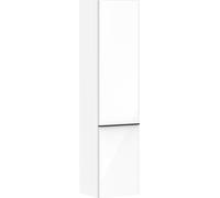 hansgrohe Xelu Q armario de media altura, 400x350x1650, 2 puertas, tope de puerta a la izquierda, 3 estantes de cristal, 54135670, Color: Mueble Blanco Alto Brillo/Manejo Negro Mate