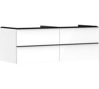 Hansgrohe Xelu Q Mueble bajo Lavabo, 1360x550, 4 cajones, para Consolas con Lavabo sobre encimera, sin Recorte de sifón 5408, Color: Mueble Blanco Alto Brillo/Manejo Negro Mate