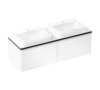 hansgrohe Xelu Q mueble bajo lavabo, 1560x550, 2 cajones, para consolas con lavabo sobre encimera, pulido, 54070670, Color: Mueble Blanco Alto Brillo/Manejo Negro Mate