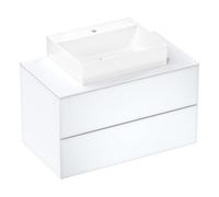Hansgrohe Xevolos E Mueble bajo Lavabo, 2 cajones, 1 Hueco Central, 980x550x555mm, para Consola con Lavabo sobre encimera, 5419, Color: Carcasa Blanca Mate, Frontal Blanco Metalizado