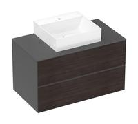 hansgrohe Xevolos E mueble bajo lavabo, 2 cajones, 1 hueco central, 980x550x555mm, para consola con lavabo sobre encimera, 54192730, Color: Carcasa gris pizarra mate, frontal roble oscuro