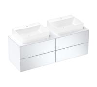 hansgrohe Xevolos E mueble bajo lavabo, 4 cajones, 2 huecos, 1570x550x555mm, para consola con 2 lavabos sobre encimera, 54199320, Color: Carcasa blanca mate, frontal blanco metalizado
