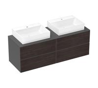 hansgrohe Xevolos E mueble bajo lavabo, 4 cajones, 2 huecos, 1570x550x555mm, para consola con 2 lavabos sobre encimera, 54201730, Color: Carcasa gris pizarra mate, frontal roble oscuro