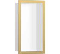 hansgrohe XtraStoris Nicho de pared individual blanco mate con marco de diseño 300x150x100 mm, 56096990, Color: Óptica Oro Pulido