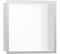 hansgrohe XtraStoris Nicho de pared individual blanco mate con marco de diseño 300x300x100 mm, 56099800, Color: acero inoxidable pulido