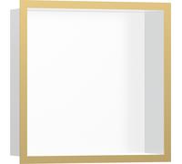 hansgrohe XtraStoris Nicho de pared individual blanco mate con marco de diseño 300x300x100 mm, 56099990, Color: Óptica Oro Pulido