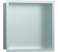 hansgrohe XtraStoris Nicho de pared individual de acero inoxidable cepillado con marco de diseño, 300x300x100 mm, 56097800, Color: acero inoxidable pulido