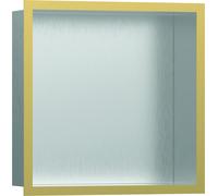 hansgrohe XtraStoris Nicho de pared individual de acero inoxidable cepillado con marco de diseño, 300x300x100 mm, 56097990, Color: Óptica Oro Pulido