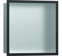 hansgrohe XtraStoris Nicho de pared individual de acero inoxidable cepillado con marco de diseño, 300x300x100 mm, 56097340, Color: Negro Cepillado