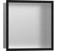 hansgrohe XtraStoris Nicho de pared individual de acero inoxidable cepillado con marco de diseño, 300x300x100 mm, 56097670, Color: Negro Mate
