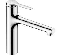 hansgrohe Zesis M33, grifo de cocina con ducha extraíble, 2 tipos de chorro, mezclador monomando cocina 160 mm, grifo cocina fregadero con caño giratorio, cromo