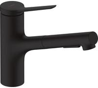 hansgrohe Zesis M33, grifo de cocina con ducha extraíble, con caja del flexo (sBox), 2 tipos de chorro, mezclador monomando cocina 150 mm, grifo cocina fregadero con caño giratorio, negro mate