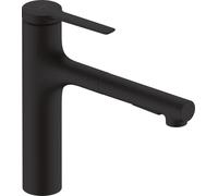 hansgrohe Zesis M33 mezclador monomando de cocina 160, rociador extraíble, 2 tipos de rociado, (sBox), 74823670, Color: Negro Mate