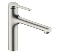 hansgrohe Zesis Mezclador monomando de cocina ComfortZone 160, ducha extraíble, 2 tipos de chorro, caja de mangueras (sBox) lite, proyección 231 mm, 74804800, Color: Acabado en acero inoxidable