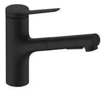 hansgrohe Zesis Mezclador monomando de cocina ComfortZone 150, ducha extraíble, 2 tipos de chorro, caja de mangueras (sBox) lite, proyección 219 mm, 74803670, Color: Negro Mate