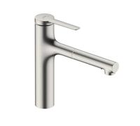 hansgrohe Zesis Mezclador monomando de cocina ComfortZone 160, ducha extraíble, 2 tipos de chorro, caja de mangueras (sBox) lite, proyección 231 mm, 74804800, Color: Acabado en acero inoxidable