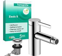 hansgrohe Zesis S 74201000 - Grifo para bidé con desagüe de barra de tracción (metal, monomando, ahorro de agua, con altura de caño de 83 mm, cromado)