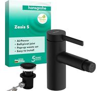 hansgrohe Zesis S 74201670 - Grifo para bidé con desagüe de barra de tracción (metal, monomando, ahorro de agua, con altura de caño de 83 mm), color negro mate