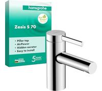 hansgrohe Zesis S 74713000 - Grifo de lavabo para agua fría sin desagüe, para invitados con altura de salida de 74 mm, grifo mezclador de ahorro de agua (EcoSmart+)
