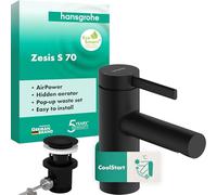 hansgrohe Zesis S mezclador monomando de lavabo 70 CoolStart con desagüe automático metálico, 74714670, Color: negro mate