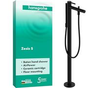 hansgrohe Zesis S - grifo bañera de pie para 2 funciones con flexo de ducha 1,25m y ducha de mano (2 tipos de chorro), mezlador monomando bañera, grifo monomando de bañera, negro mate, 74445670