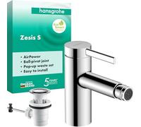 hansgrohe Zesis S mezclador monomando para bidé con desagüe automático, 122mm de proyección, 74200000, Color: cromado