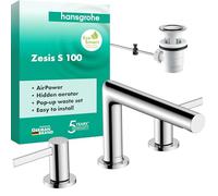 hansgrohe Zesis S - grifo lavabo con vaciador automático, grifo monomando lavabo, altura del caño 104 mm, ahorro de agua (EcoSmart+), cromo, 74733000