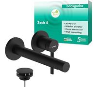 hansgrohe Zesis S - grifo lavabo empotrado con desagüe, grifo monomando lavabo, longitud de salida 19,4 cm, ahorro de agua (EcoSmart+), negro mate, 74750670
